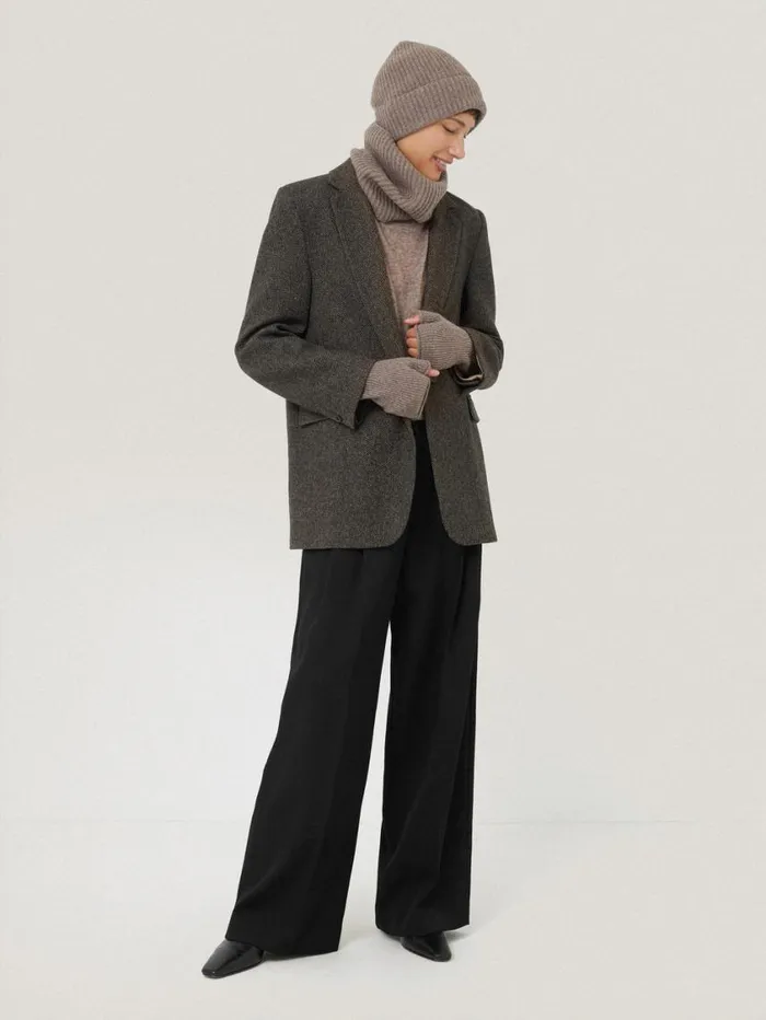 Jigsaw Wool Cashmere Blend Mittens Oatmeal Women Knitwear and Cashmere