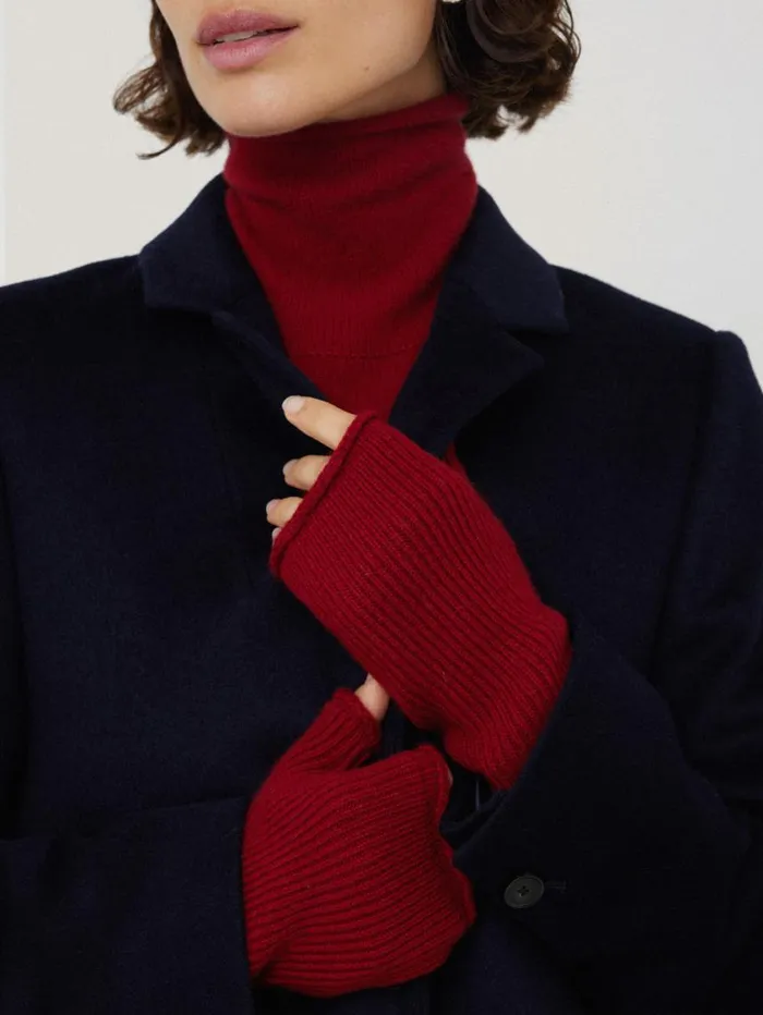 Jigsaw Wool Cashmere Blend Mittens Red Women Knitwear and Cashmere