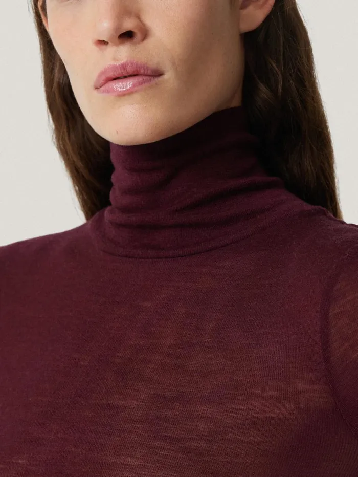 Jigsaw Wool Jersey Polo Neck Top Burgundy Women Shirts and Tops