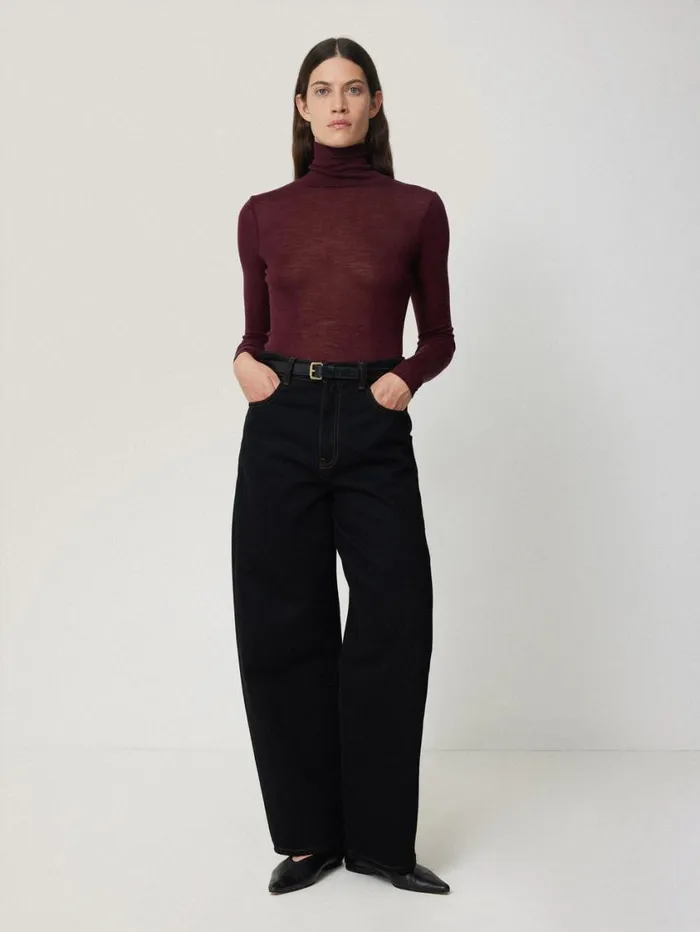 Jigsaw Wool Jersey Polo Neck Top Burgundy Women Shirts and Tops