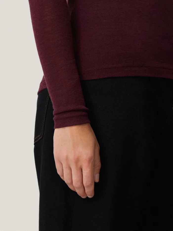 Jigsaw Wool Jersey Polo Neck Top Burgundy Women Shirts and Tops