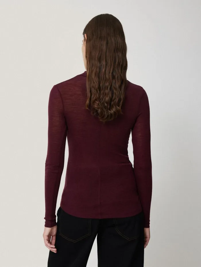 Jigsaw Wool Jersey Polo Neck Top Burgundy Women Shirts and Tops