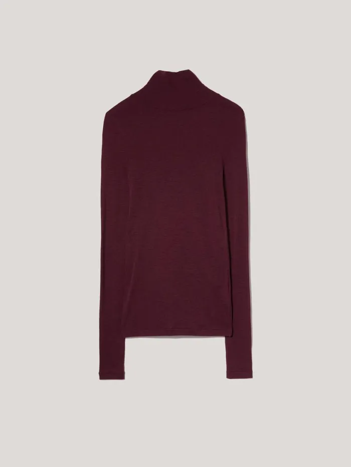 Jigsaw Wool Jersey Polo Neck Top Burgundy Women Shirts and Tops