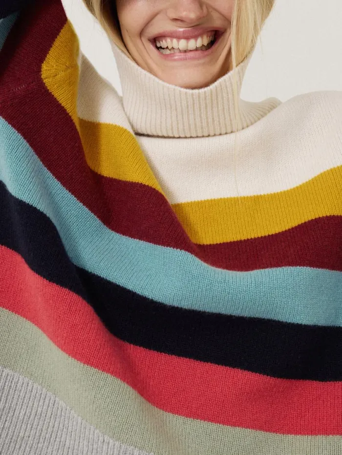 Jigsaw Wool Multi Stripe Turtleneck Grey Women Knitwear and Cashmere