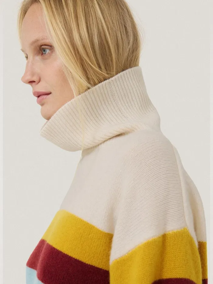 Jigsaw Wool Multi Stripe Turtleneck Grey Women Knitwear and Cashmere
