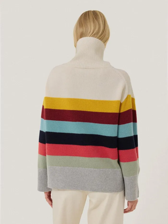 Jigsaw Wool Multi Stripe Turtleneck Grey Women Knitwear and Cashmere
