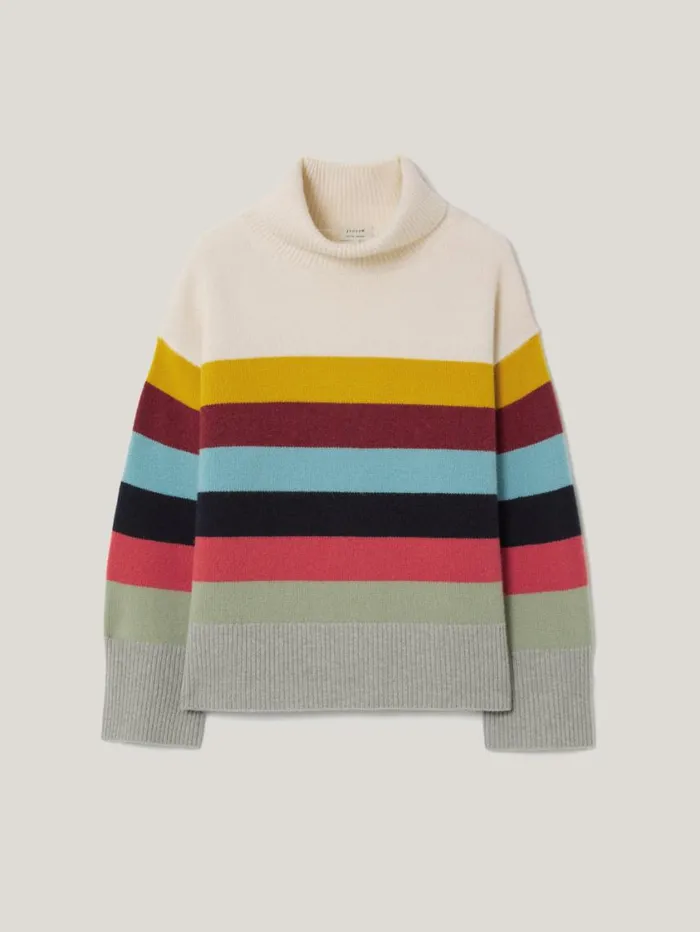 Jigsaw Wool Multi Stripe Turtleneck Grey Women Knitwear and Cashmere