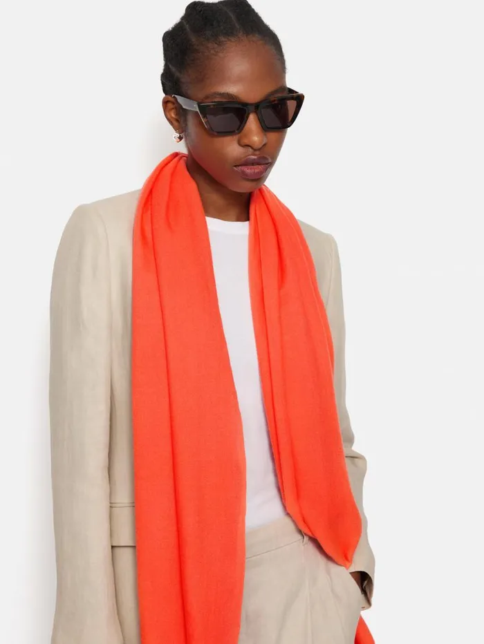 Jigsaw Wool Silk Pashmina Orange Women Ponchos and Scarves