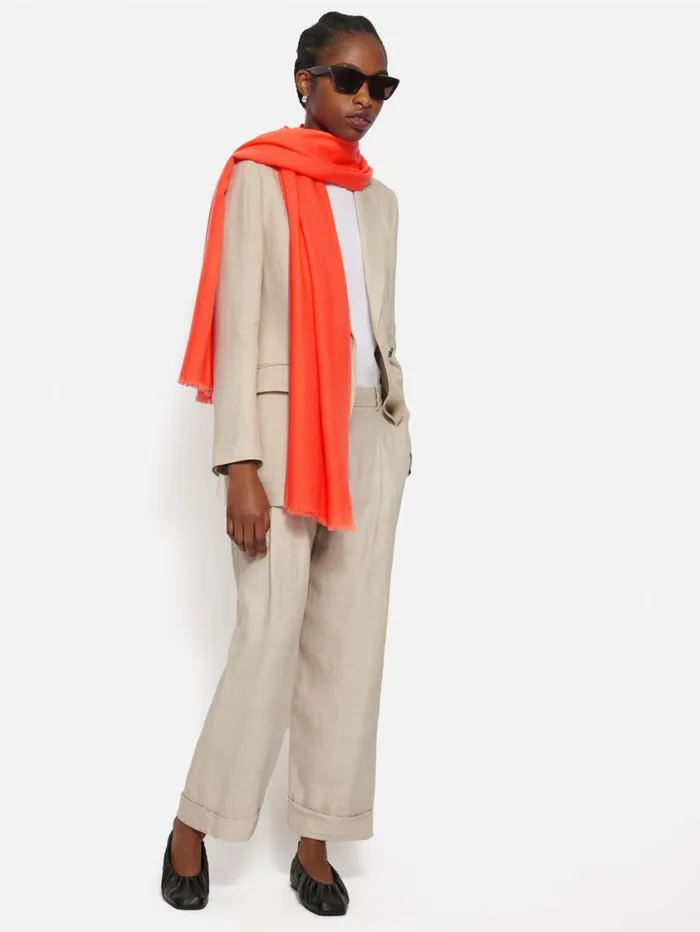 Jigsaw Wool Silk Pashmina Orange Women Ponchos and Scarves