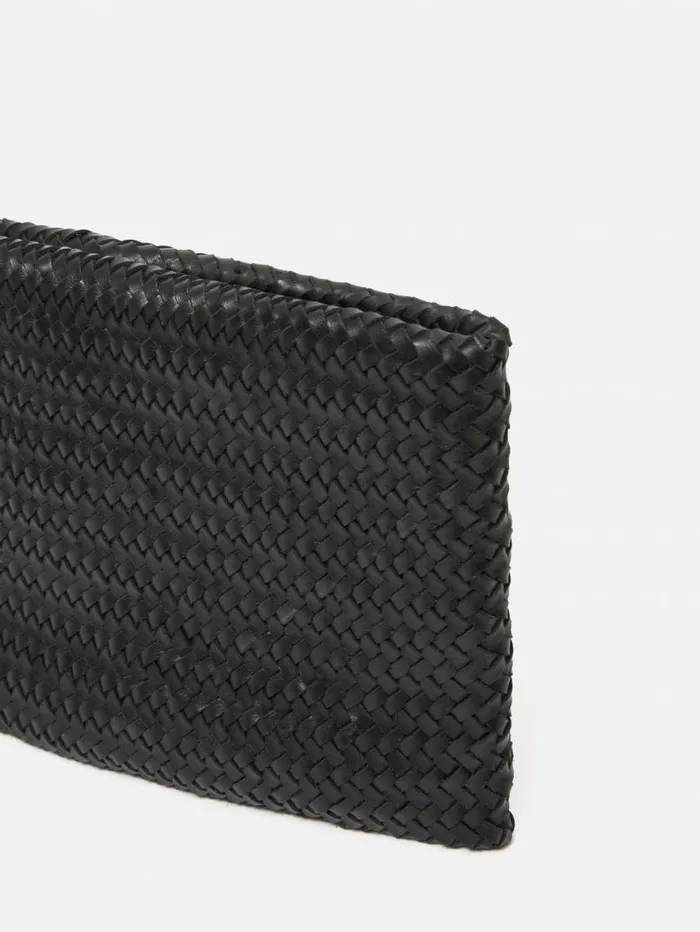 Jigsaw Woven Leather Pouch Black Women Bags