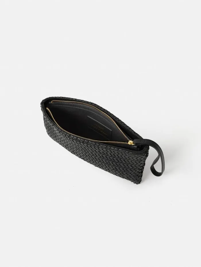 Jigsaw Woven Leather Pouch Black Women Bags