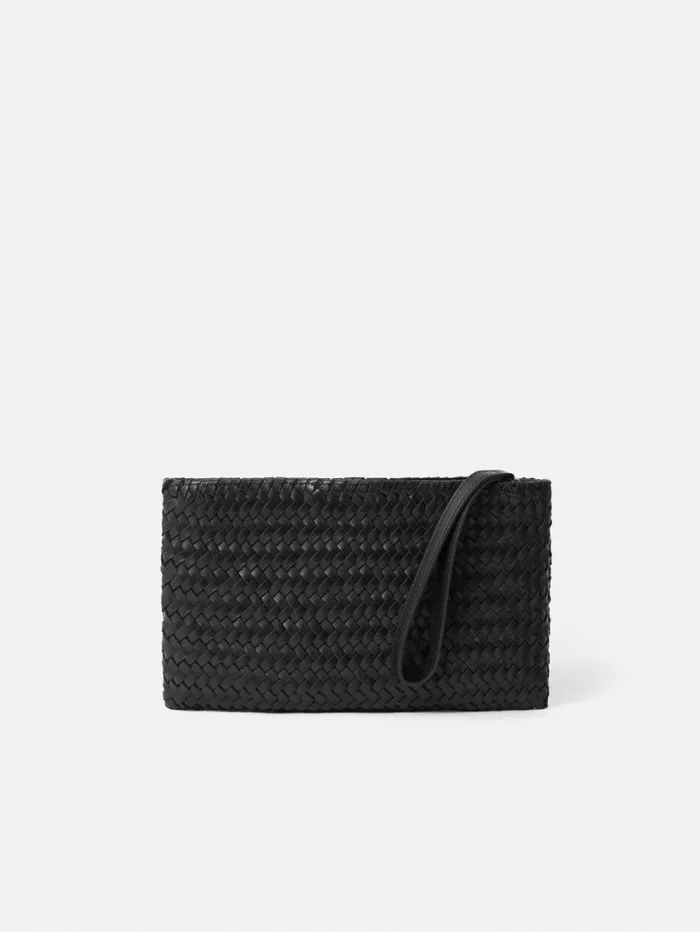 Jigsaw Woven Leather Pouch Black Women Bags