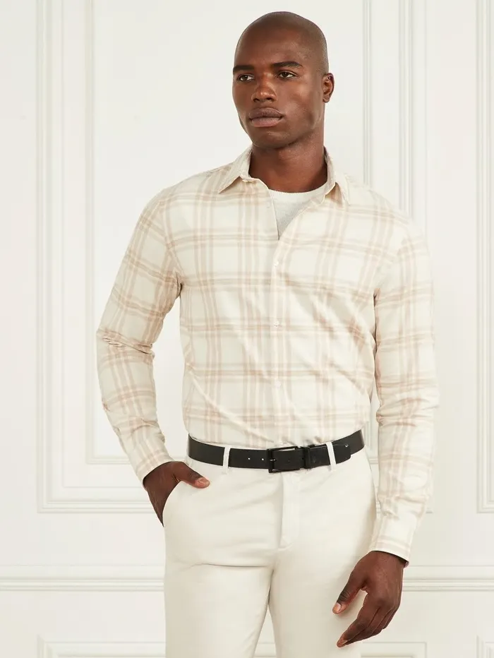Joe Plaid Shirt CreamBeigePink Check Men Shirts GUESS