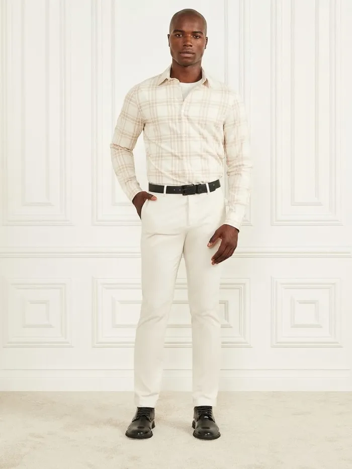 Joe Plaid Shirt CreamBeigePink Check Men Shirts GUESS Joe Plaid Shirt CreamBeigePink Check Men Shirts GUESS