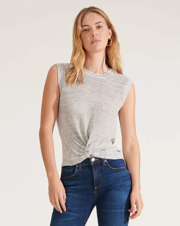 Kellen TwistFront Sweater Grey Melange Women Veronica Beard Tops