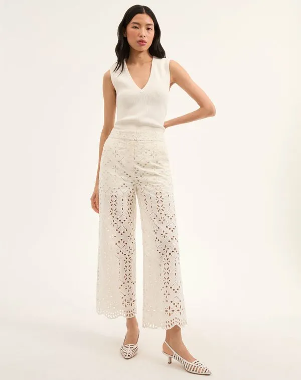 Kemper Cotton Eyelet Pant Offwhite Women Veronica Beard Pants