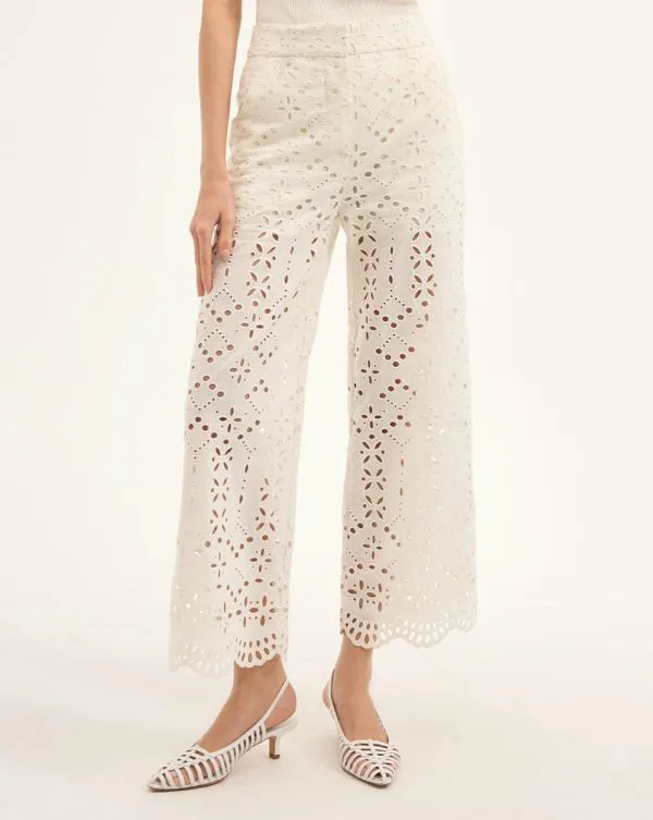 Kemper Cotton Eyelet Pant Offwhite Women Veronica Beard Pants Kemper Cotton Eyelet Pant Offwhite Women Veronica Beard Pants