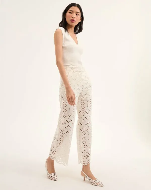 Kemper Cotton Eyelet Pant Offwhite Women Veronica Beard Pants Kemper Cotton Eyelet Pant Offwhite Women Veronica Beard Pants