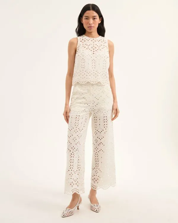 Kemper Cotton Eyelet Pant Offwhite Women Veronica Beard Pants Kemper Cotton Eyelet Pant Offwhite Women Veronica Beard Pants