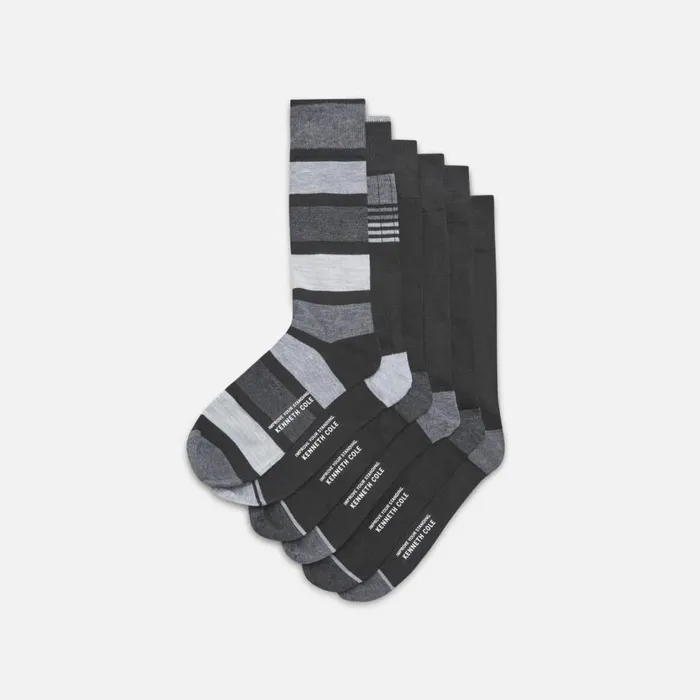Kenneth Cole 6Pack Rib Colorblock Socks Black Men Socks Underwear Loungewear