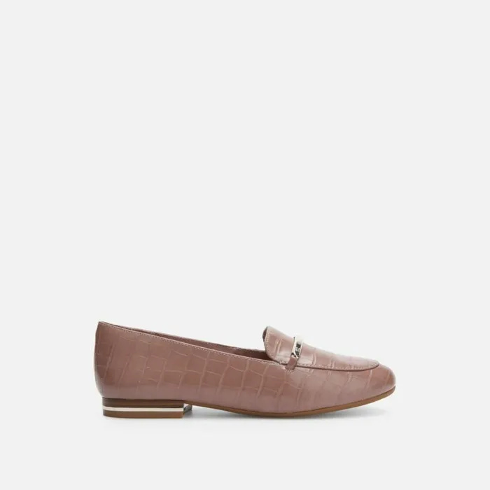 Kenneth Cole Balance Croc Embossed Leather Bar Loafer Dark Mauve Women Flats