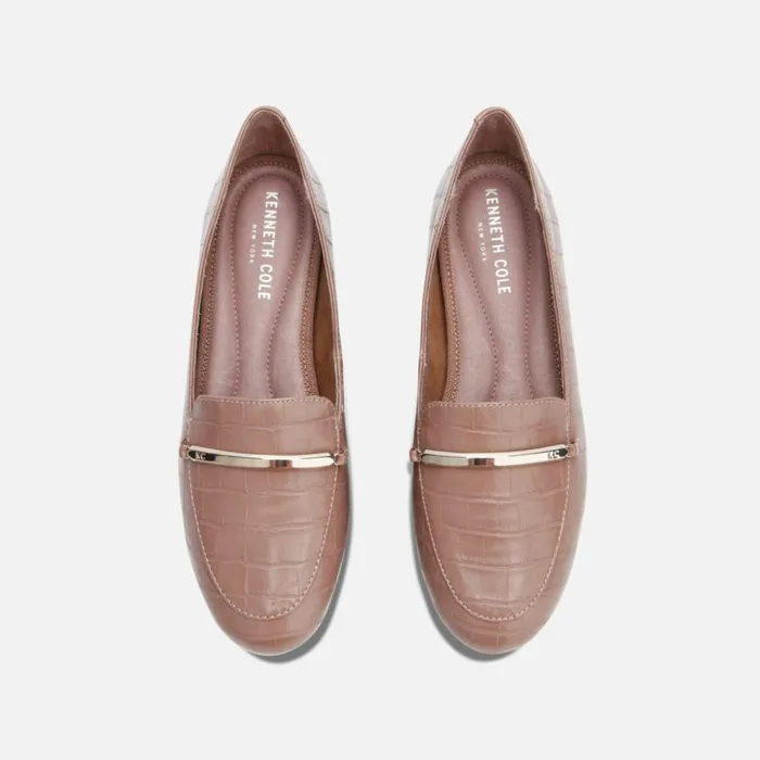 Kenneth Cole Balance Croc Embossed Leather Bar Loafer Dark Mauve Women Flats