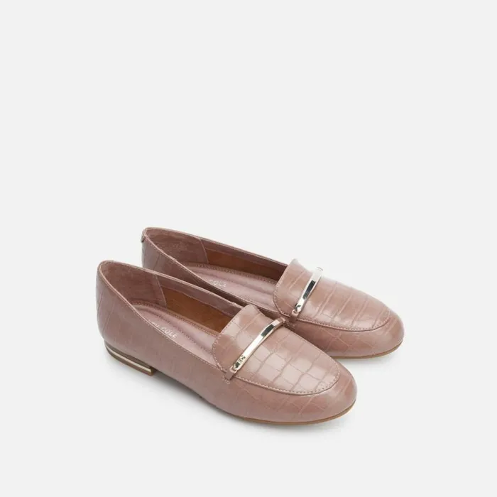 Kenneth Cole Balance Croc Embossed Leather Bar Loafer Dark Mauve Women Flats