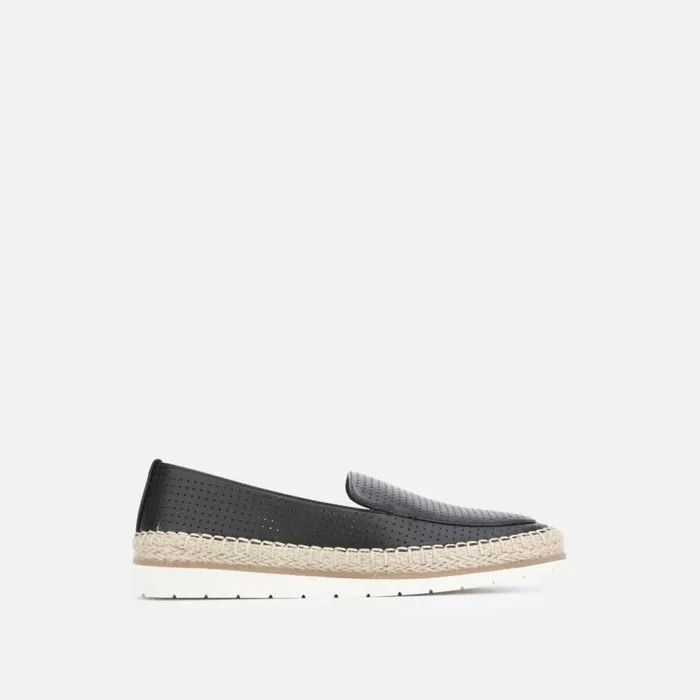 Kenneth Cole Jaxx Perforated Leather Espadrille Loafer Black Women Flats