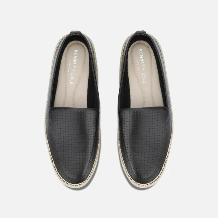 Kenneth Cole Jaxx Perforated Leather Espadrille Loafer Black Women Flats