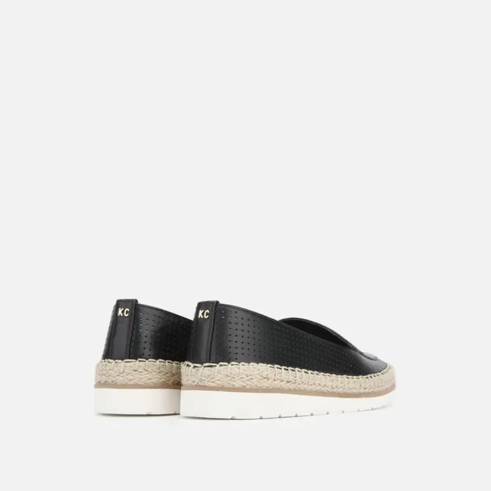 Kenneth Cole Jaxx Perforated Leather Espadrille Loafer Black Women Flats