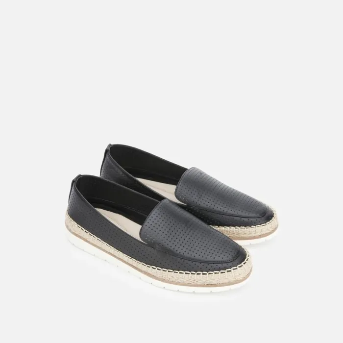 Kenneth Cole Jaxx Perforated Leather Espadrille Loafer Black Women Flats
