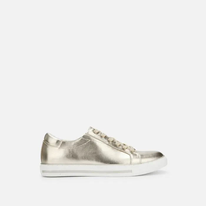 Kenneth Cole Kam Stripe Metallic Sneaker Shiny Light Gold Women Sneakers
