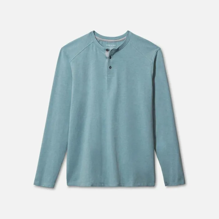 Kenneth Cole Organic Cotton Blend Long Sleeved Henley Tee Aqua Men TShirts Polos Kenneth Cole Organic Cotton Blend Long Sleeved Henley Tee Aqua Men TShirts Polos