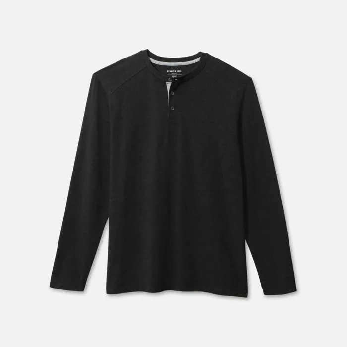 Kenneth Cole Organic Cotton Blend Long Sleeved Henley Tee Charcoal Men TShirts Polos Kenneth Cole Organic Cotton Blend Long Sleeved Henley Tee Charcoal Men TShirts Polos