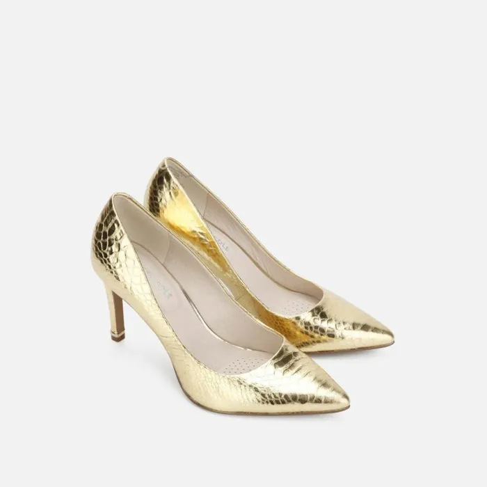 Kenneth Cole Riley 85 Metallic Snake Pump Gold Women Heels
