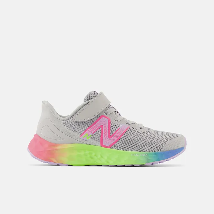 Kids Fresh Foam Arishi v4 Bungee Lace with Top Strap Light Aluminum with Cyber Lilac and Neon Pink Size 105 8211 3 New Balance