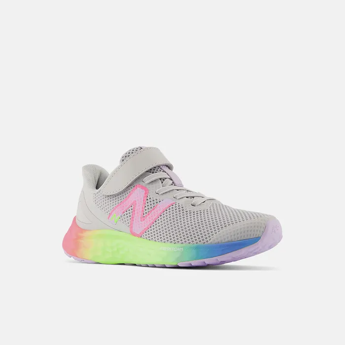 Kids Fresh Foam Arishi v4 Bungee Lace with Top Strap Light Aluminum with Cyber Lilac and Neon Pink Size 105 8211 3 New Balance Kids Fresh Foam Arishi v4 Bungee Lace with Top Strap Light Aluminum with Cyber Lilac and Neon Pink Size 105 8211 3 New Balance