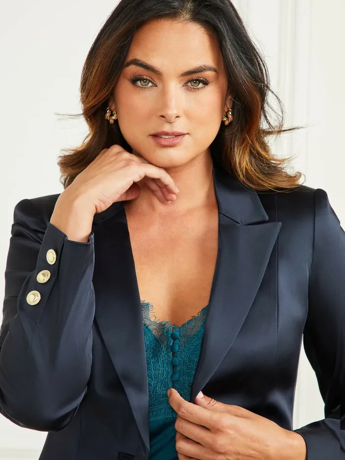 Kim Satin Blazer Blackened Blue Jackets and Coats GUESS Women Kim Satin Blazer Blackened Blue Jackets and Coats GUESS Women