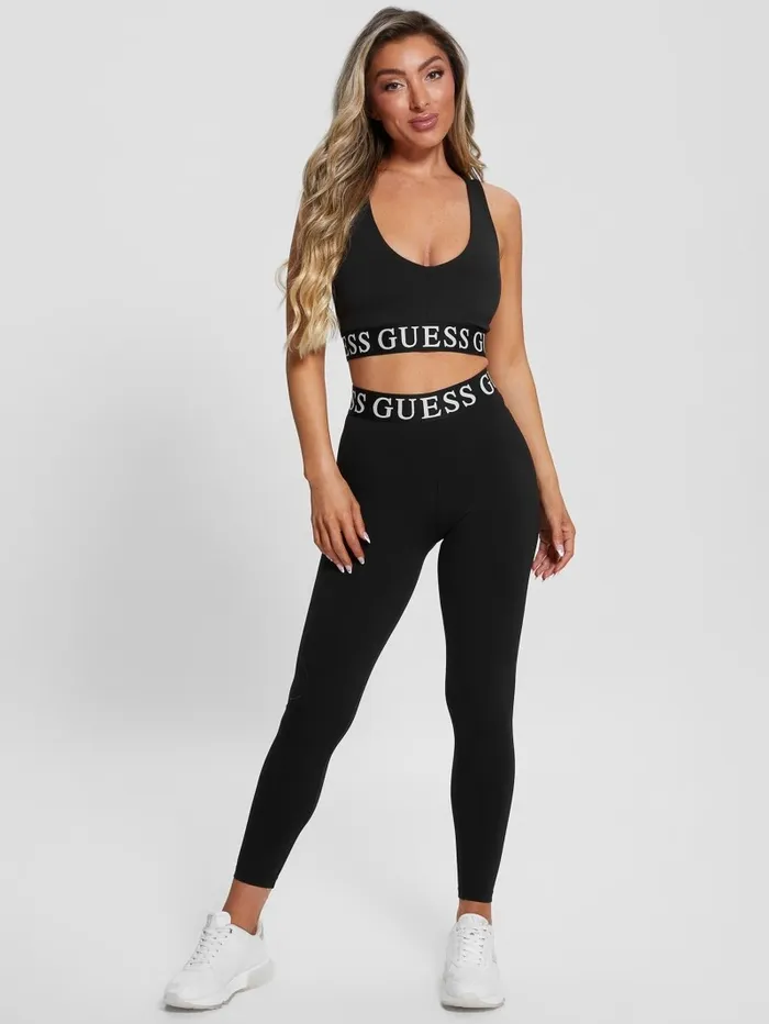 Kiran Monogram Tape Active Crop Top Black Tops GUESS Women Kiran Monogram Tape Active Crop Top Black Tops GUESS Women