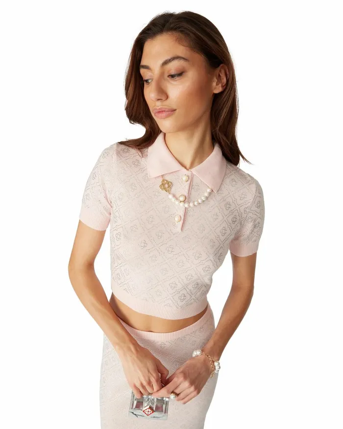 Knitwear Women Casablanca Paris Crystal Monogram Knit Polo Shirt