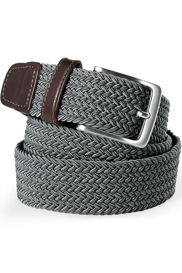 Lands039 End Accessories Men Big Elastic Braid Belt Grey