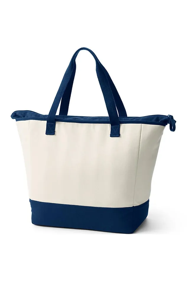 Lands039 End Accessories Men Solid Canvas Insulated Repreve Lining Zip Top Tote Bag Natural