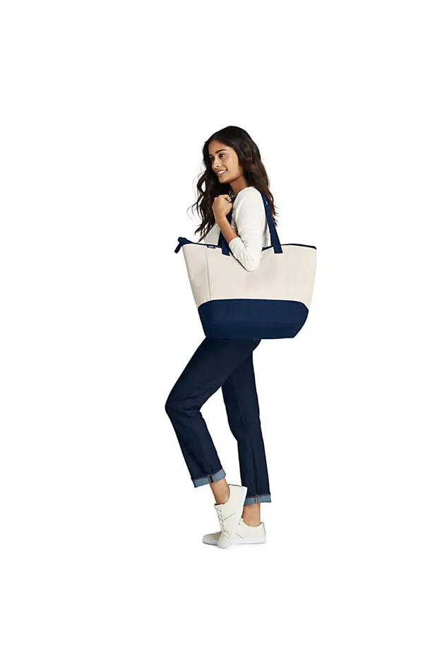 Lands039 End Accessories Men Solid Canvas Insulated Repreve Lining Zip Top Tote Bag Natural