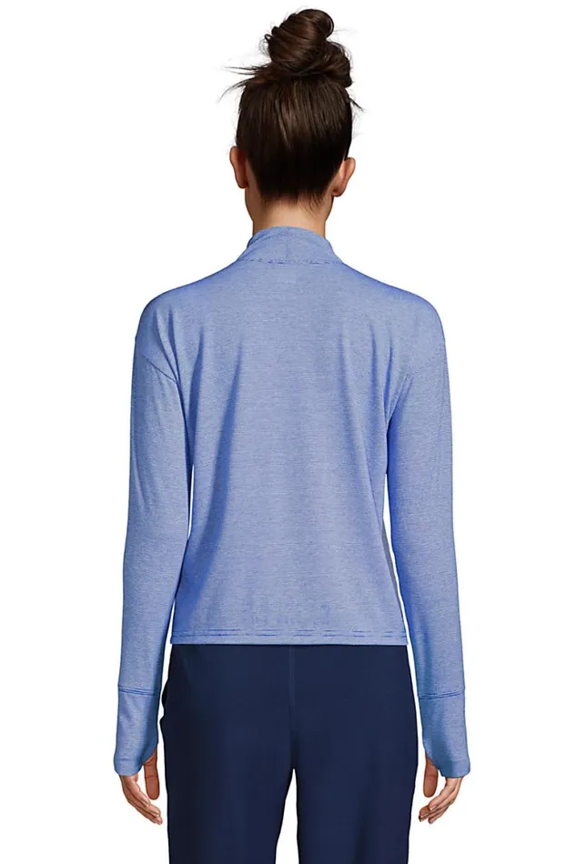 Lands039 End Activewear Women Performance Mock Neck Top Rust Red Pinstripe Lands039 End Activewear Women Performance Mock Neck Top Rust Red Pinstripe