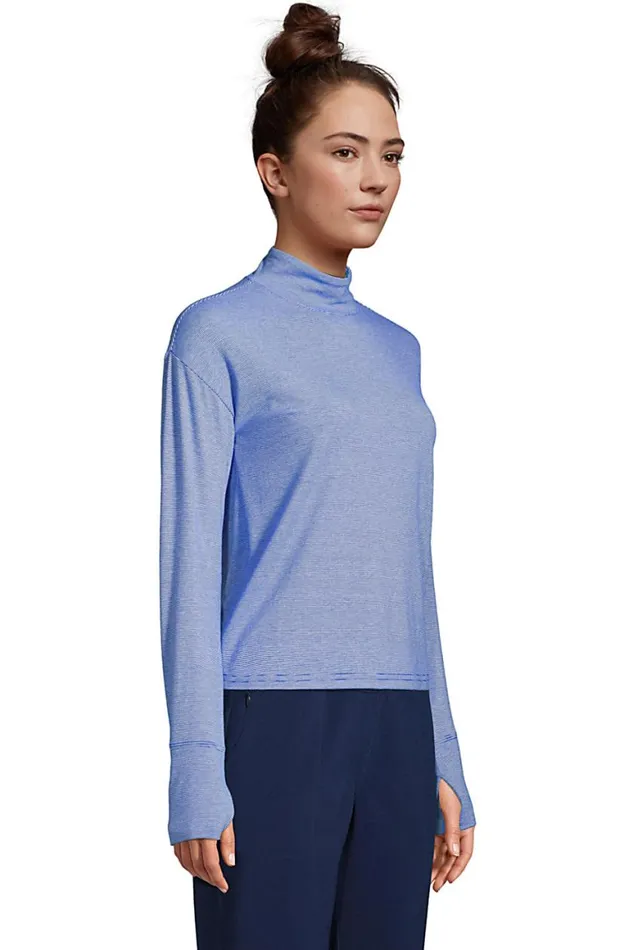 Lands039 End Activewear Women Performance Mock Neck Top Rust Red Pinstripe Lands039 End Activewear Women Performance Mock Neck Top Rust Red Pinstripe