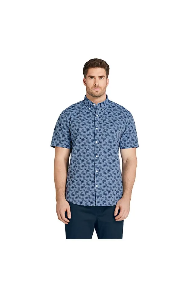 Lands039 End Casual Shirts Men Big And Tall Short Sleeve Button Down Chambray Traditional Fit Shirt Blue Chambray Mini Palms