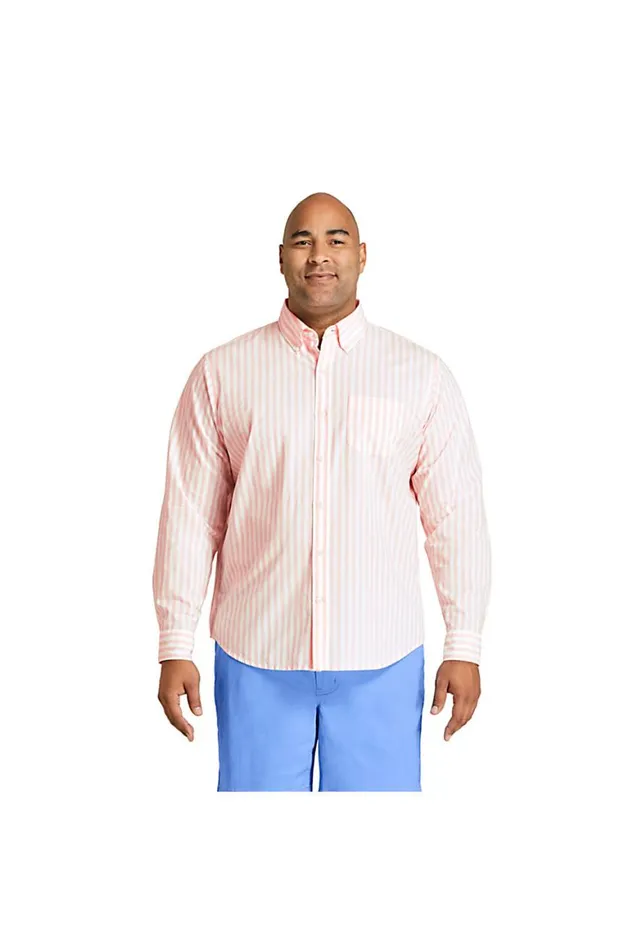 Lands039 End Casual Shirts Men Big And Tall Traditional Fit Essential Lightweight Poplin Shirt Crisp Peach Stripe
