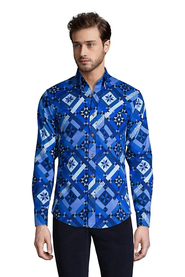Lands039 End Casual Shirts Men Tailored Fit Printed Flagship Flannel Shirts Navy Prosperity Quilt Lands039 End Casual Shirts Men Tailored Fit Printed Flagship Flannel Shirts Navy Prosperity Quilt