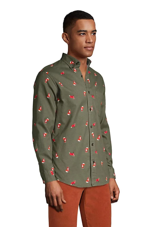 Lands039 End Casual Shirts Men Tailored Fit Printed Flagship Flannel Shirts Navy Prosperity Quilt