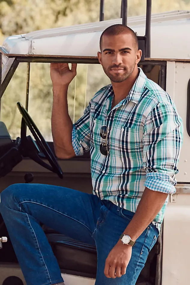 Lands039 End Casual Shirts Men Traditional Fit Double Cloth Work Shirt Salt Washed Pink Plaid